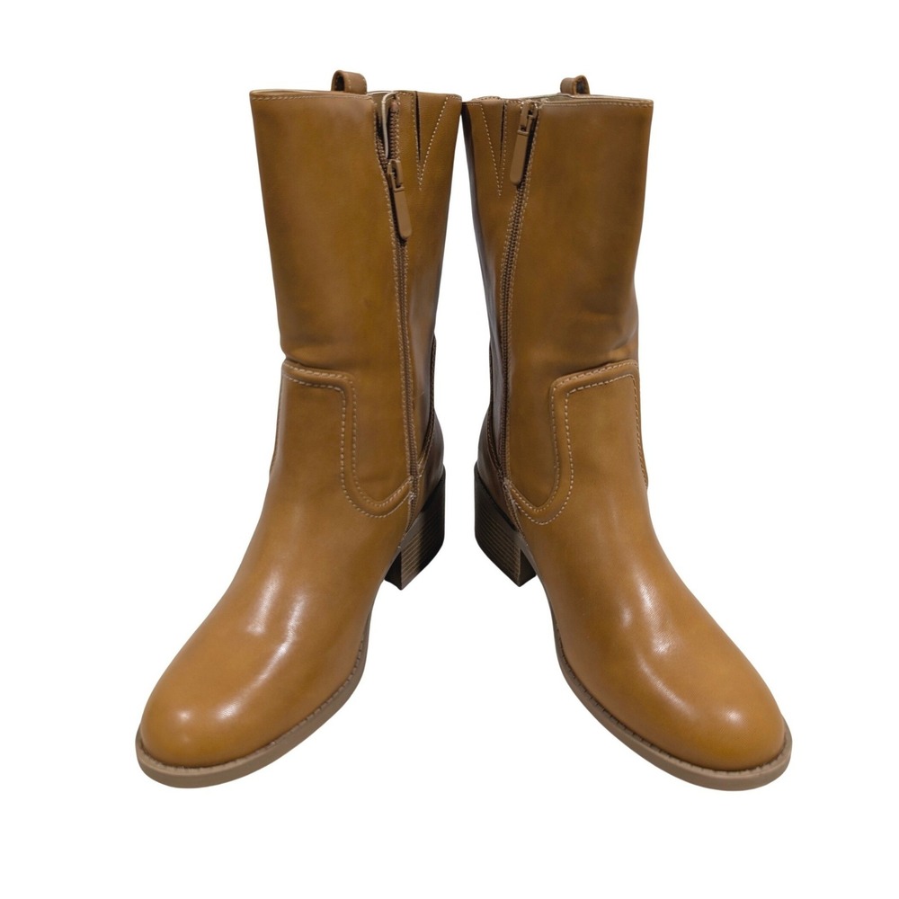 Style & Co Inezz Mid-Calf Boots Apple Cinnamon Tan Brown Block Heel 8M F42199